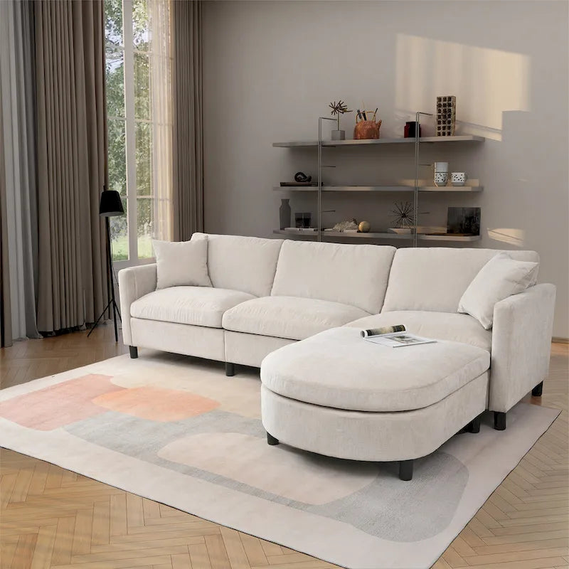 Canapé 4 places beige 107,87 avec pouf mobile et rangement