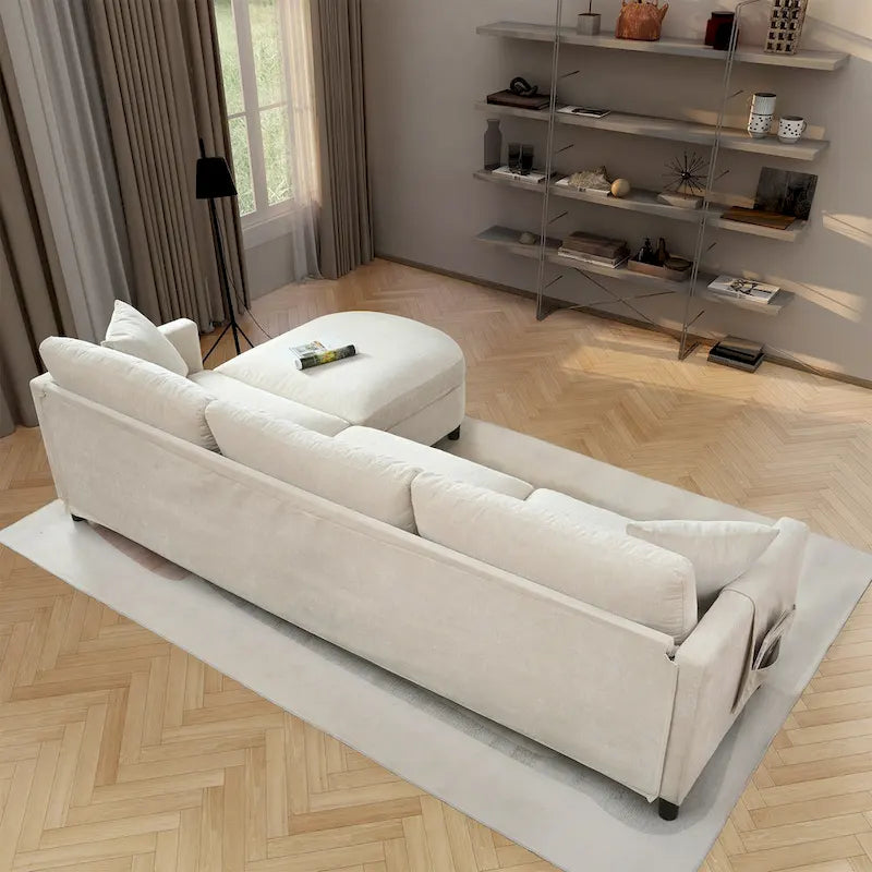 Canapé 4 places beige 107,87 avec pouf mobile et rangement