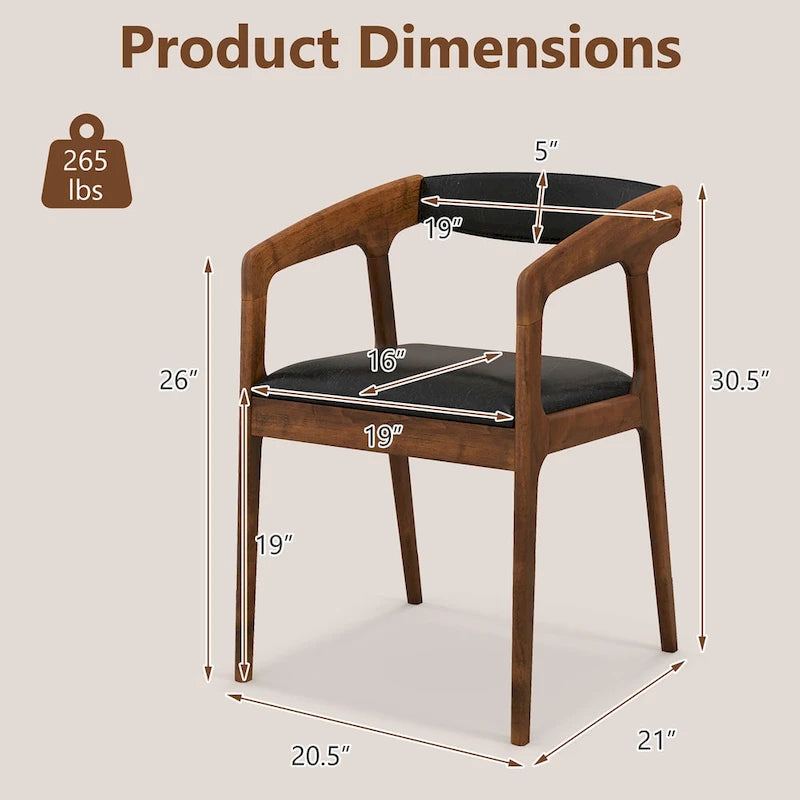 Lot de 4 fauteuils d'appoint en cuir PU capitonnés avec accoudoirs confortables