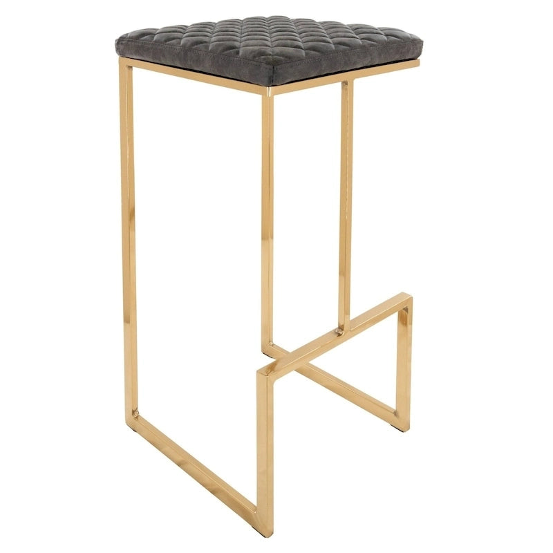 Tabourets de bar modernes en cuir avec cadres en métal doré, assises carrées rembourrées avec repose-pieds, adaptés aux espaces bar de la maison et de la cuisine.