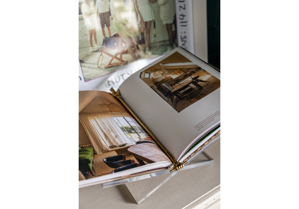 Présentoir à livres en acrylique transparent et laiton, avec marque-page, pour étagères
