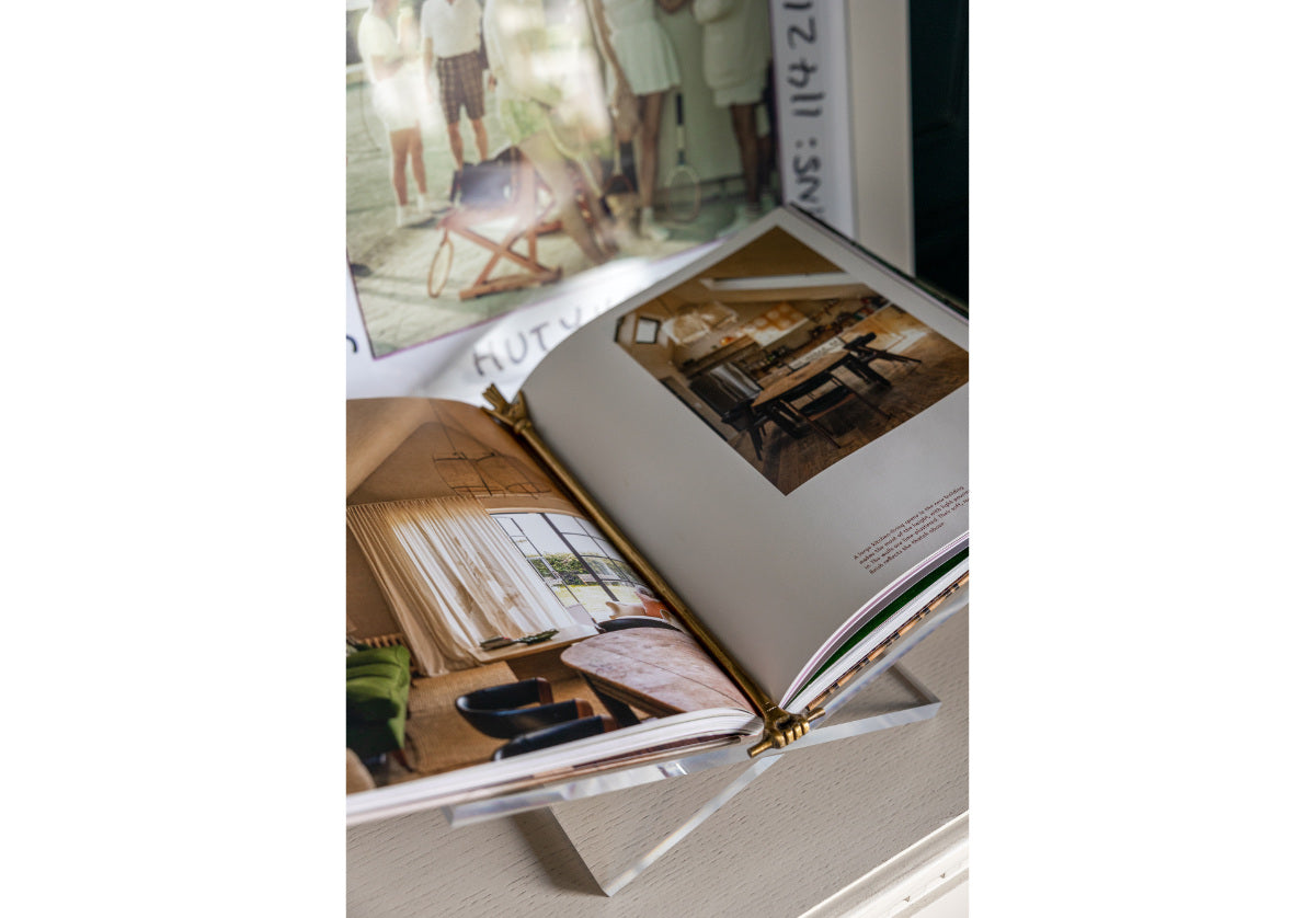 Présentoir à livres en acrylique transparent et laiton, avec marque-page, pour étagères