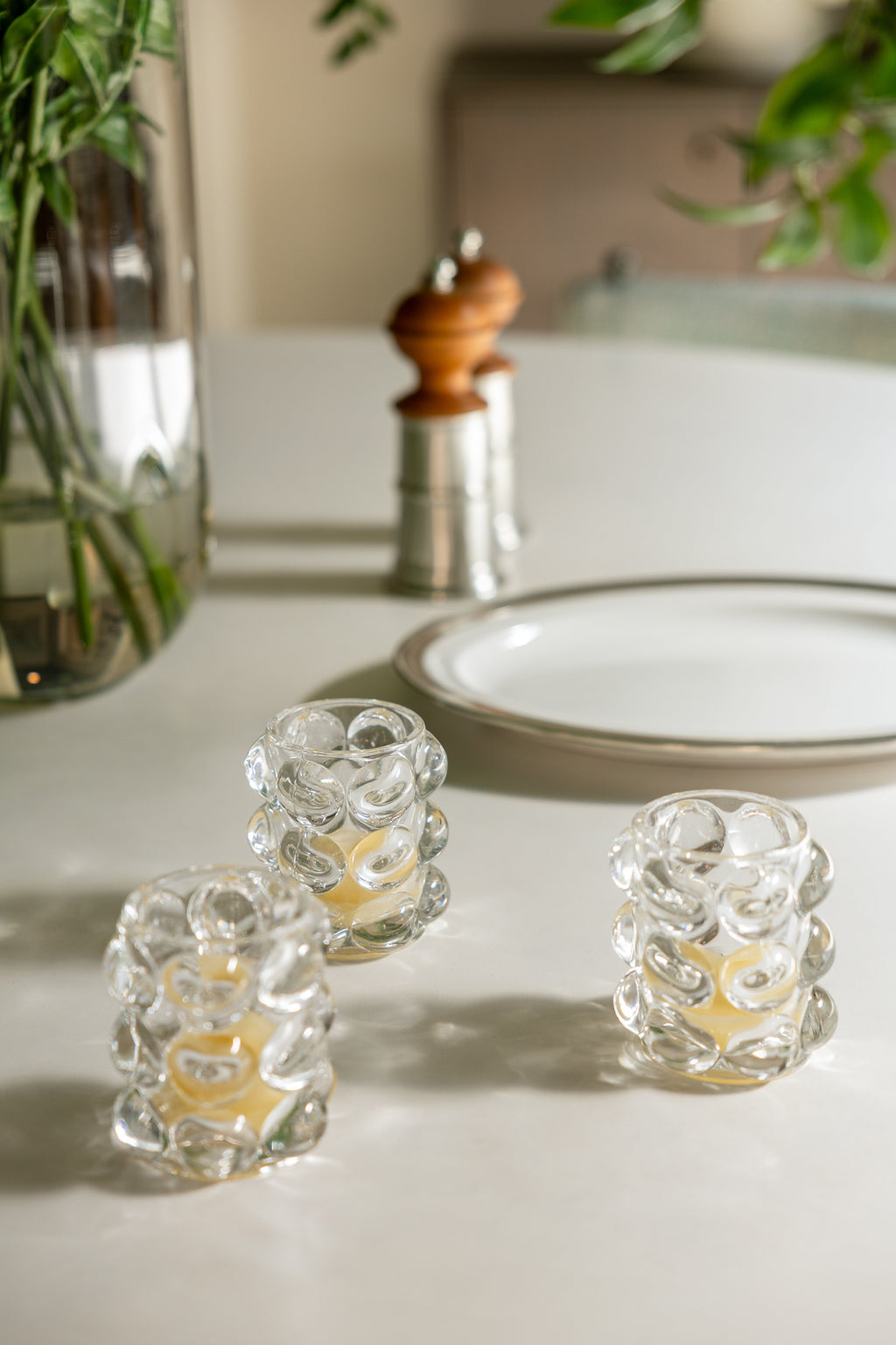 Photophore bulle en verre texturé, forme arrondie polyvalente pour toutes les pièces