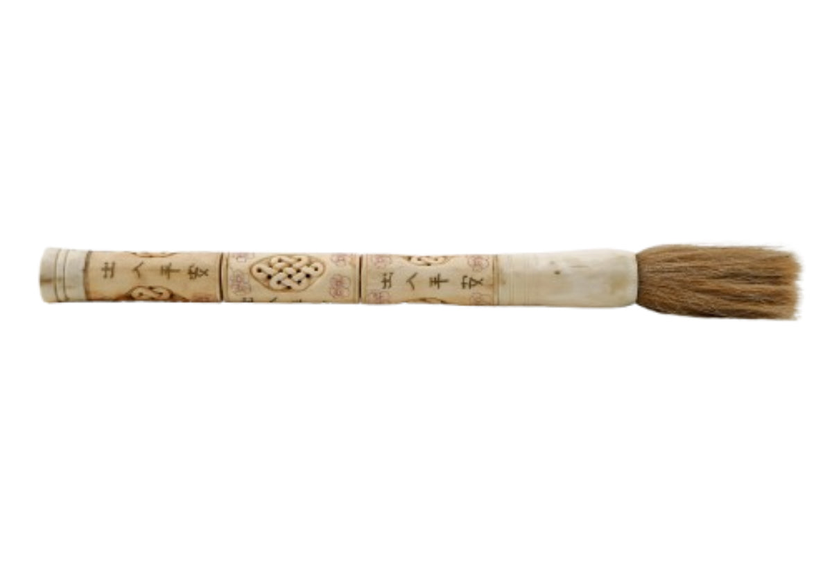 Pinceau de calligraphie en os naturel avec motif porte-bonheur sculpté à la main pour étagères