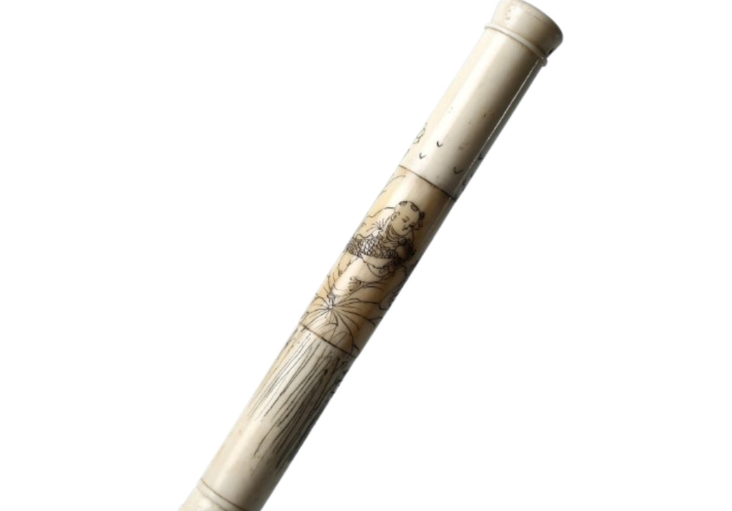 Pinceau de calligraphie en os blanc sculpté à la main, au toucher raffiné et vieilli, pour étagères