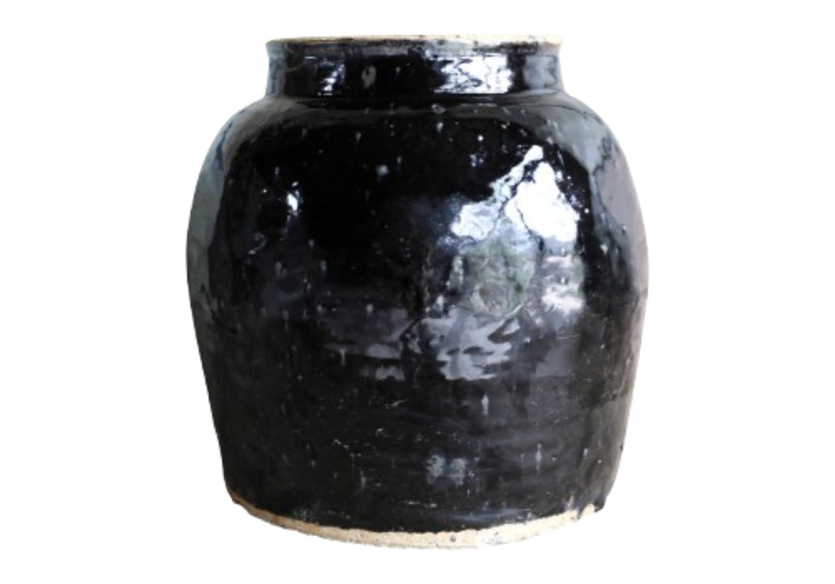 Huile en céramique noir vernissé vintage avec caractère sculptural pour étagères