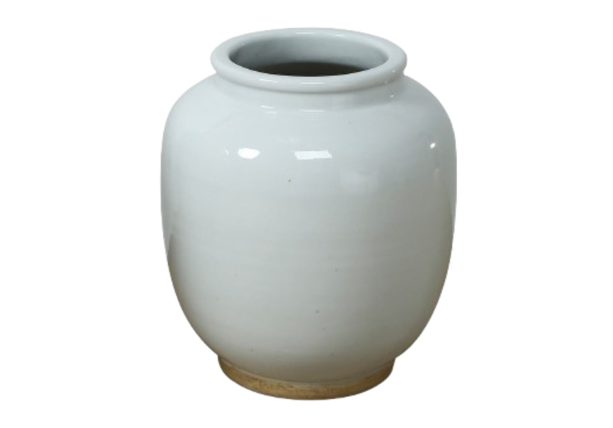 Grand vase en céramique classique et crémeux avec une base texturée non émaillée pour toutes les pièces