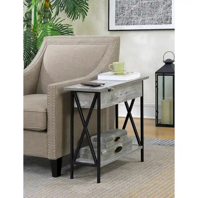 Table d'appoint relevable Convenience Concepts avec station de charge et étagère