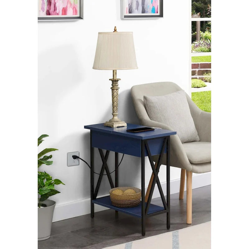 Table d'appoint relevable Convenience Concepts avec station de charge et étagère