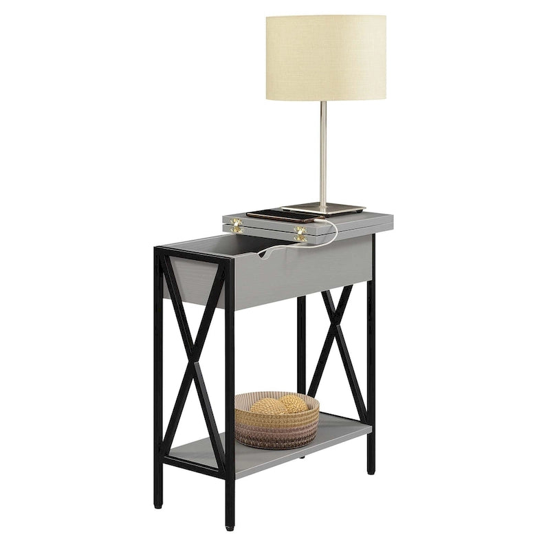 Table d'appoint relevable Convenience Concepts avec station de charge et étagère