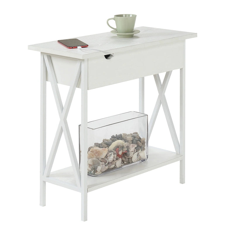Table d'appoint relevable Convenience Concepts avec station de charge et étagère