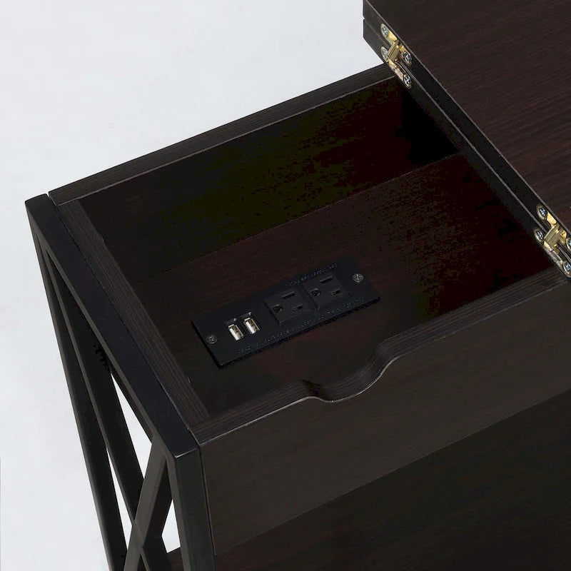 Table d'appoint relevable Convenience Concepts avec station de charge et étagère