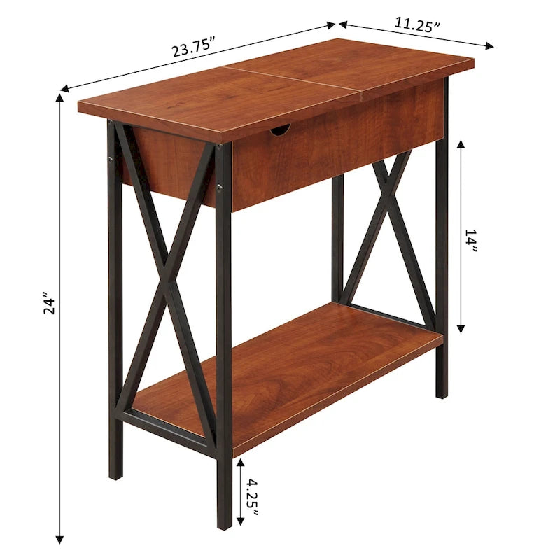 Table d'appoint relevable Convenience Concepts avec station de charge et étagère