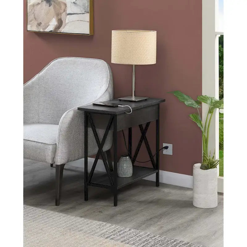 Table d'appoint relevable Convenience Concepts avec station de charge et étagère