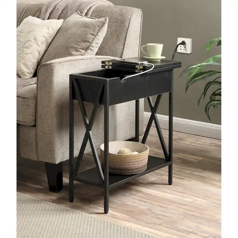 Table d'appoint relevable Convenience Concepts avec station de charge et étagère
