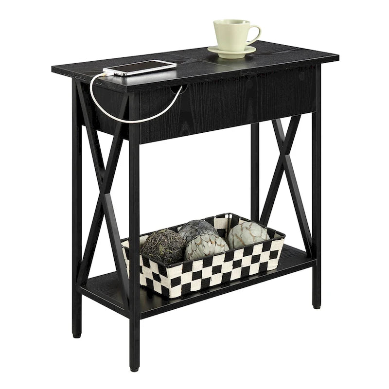 Table d'appoint relevable Convenience Concepts avec station de charge et étagère
