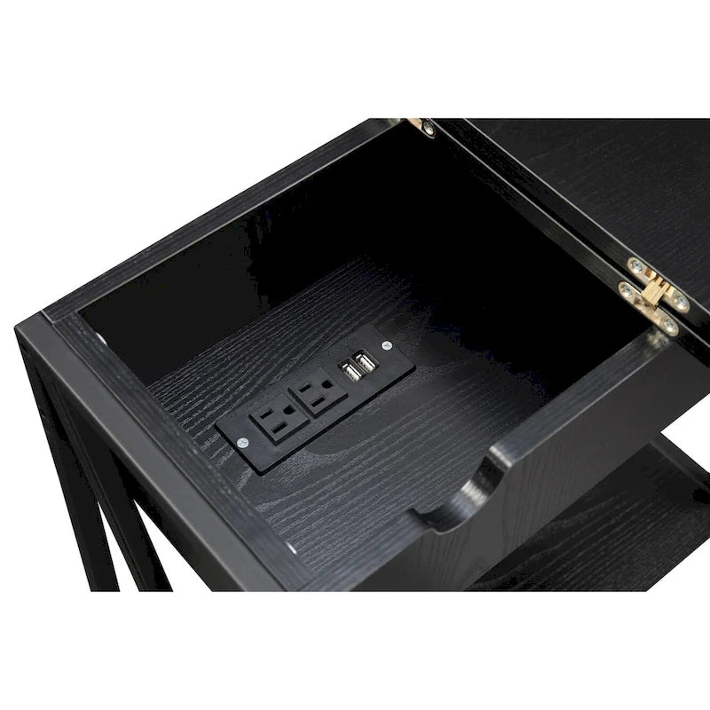 Table d'appoint relevable Convenience Concepts avec station de charge et étagère