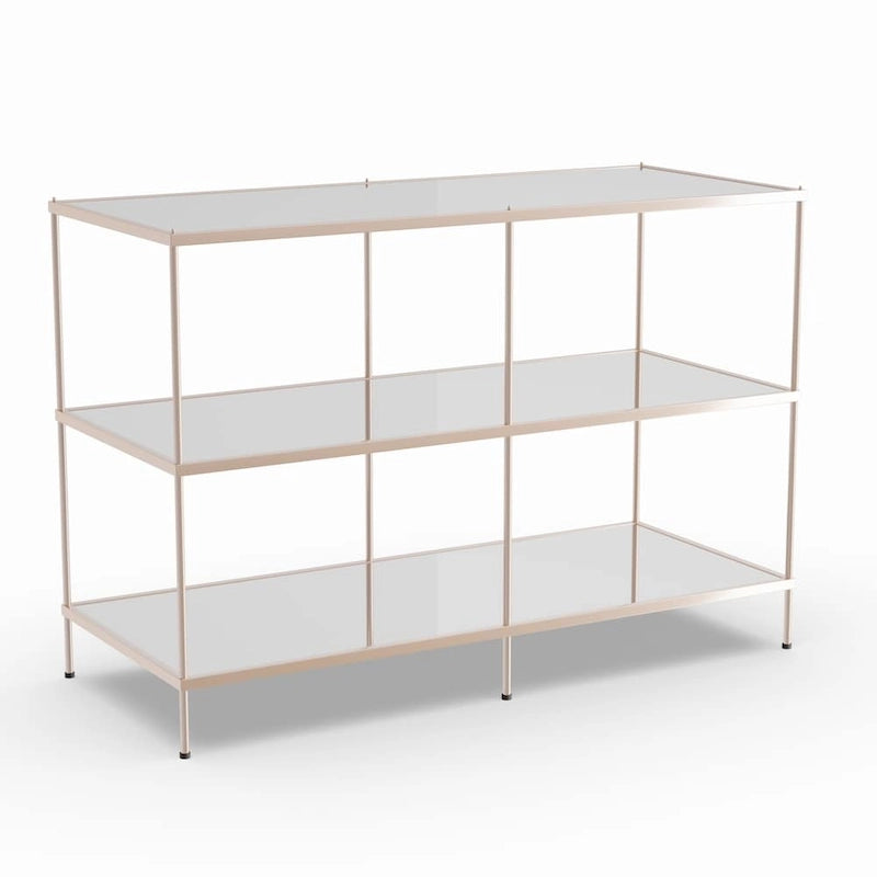 Console en métal moderne avec plateau et étagères en verre