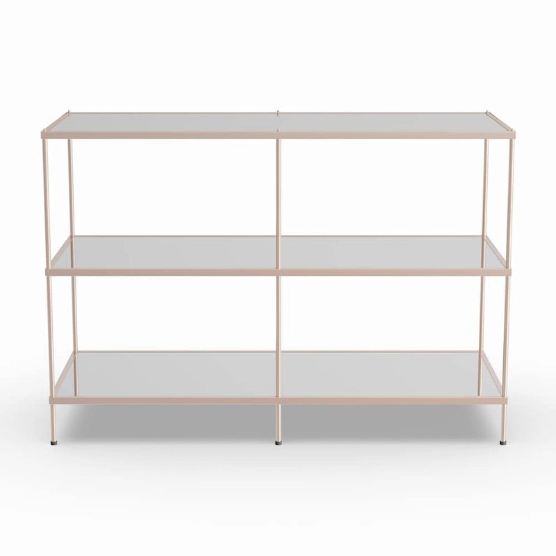 Console en métal moderne avec plateau et étagères en verre