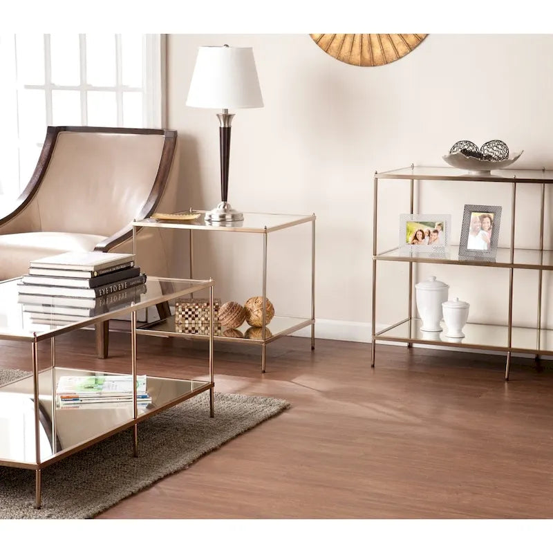 Console en métal moderne avec plateau et étagères en verre
