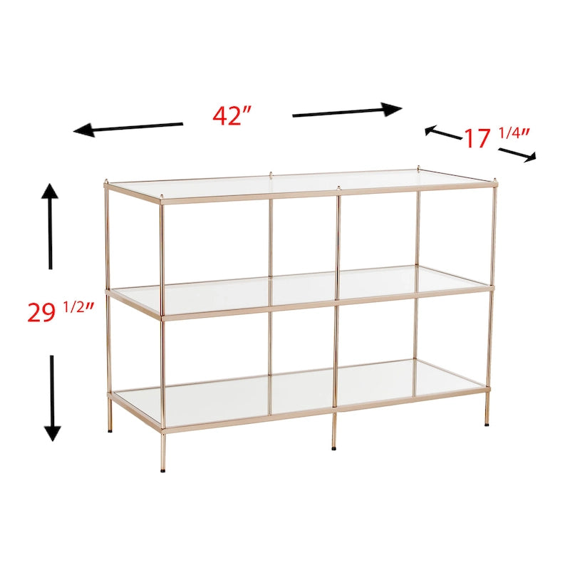 Console en métal moderne avec plateau et étagères en verre