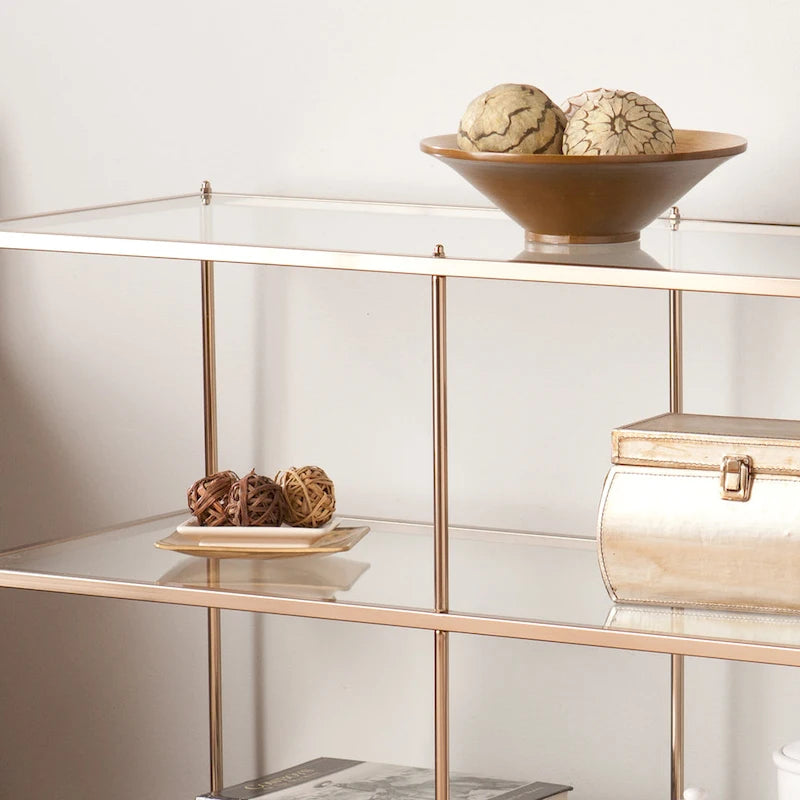 Console en métal moderne avec plateau et étagères en verre