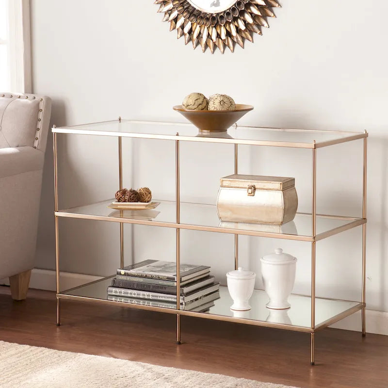 Console en métal moderne avec plateau et étagères en verre