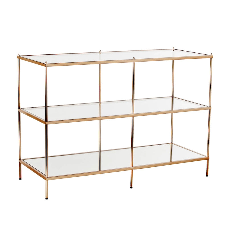 Console en métal moderne avec plateau et étagères en verre