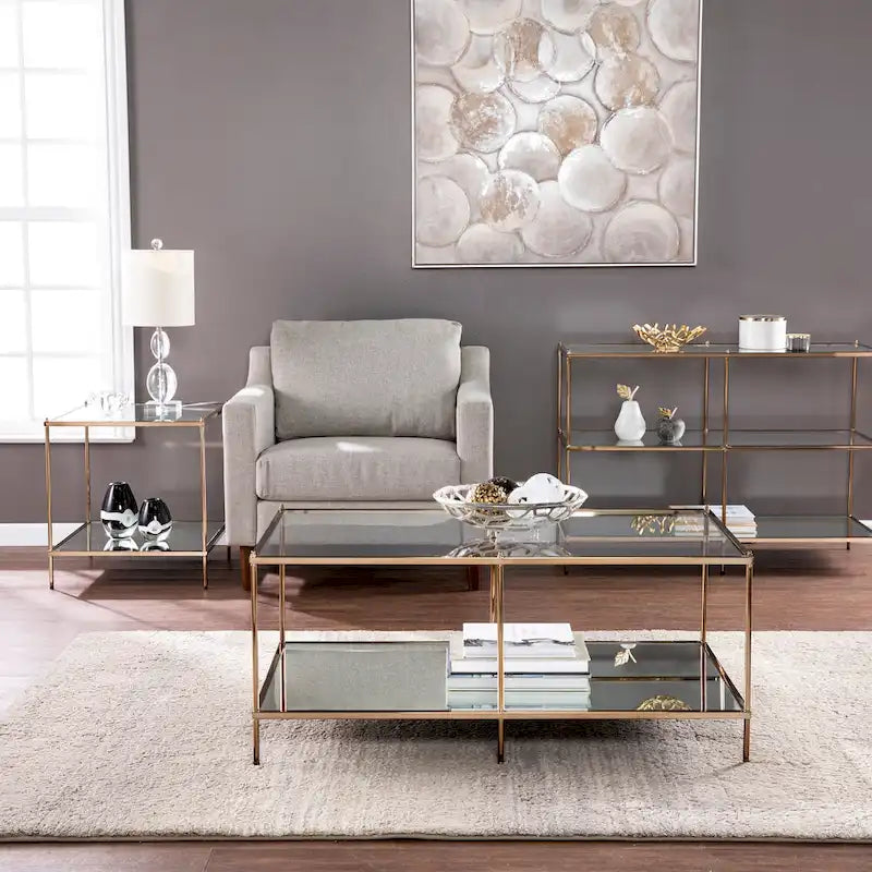 Console en métal moderne avec plateau et étagères en verre