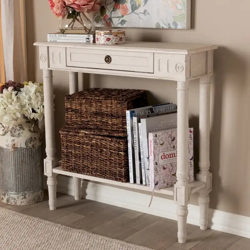 Table console 1 tiroir Farmhouse Whitewashed by