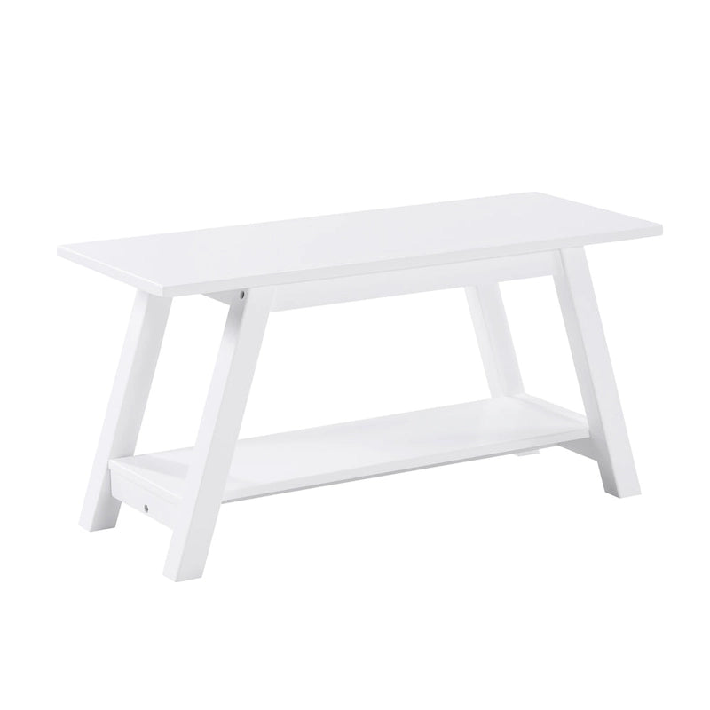 Banc en bois massif avec étagère, blanc