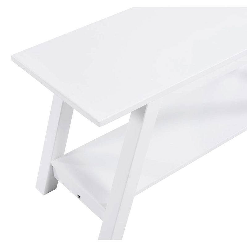 Banc en bois massif avec étagère, blanc