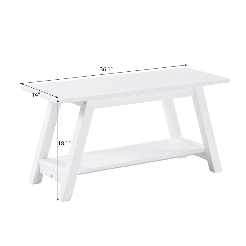Banc en bois massif avec étagère, blanc