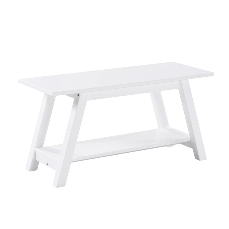 Banc en bois massif avec étagère, blanc
