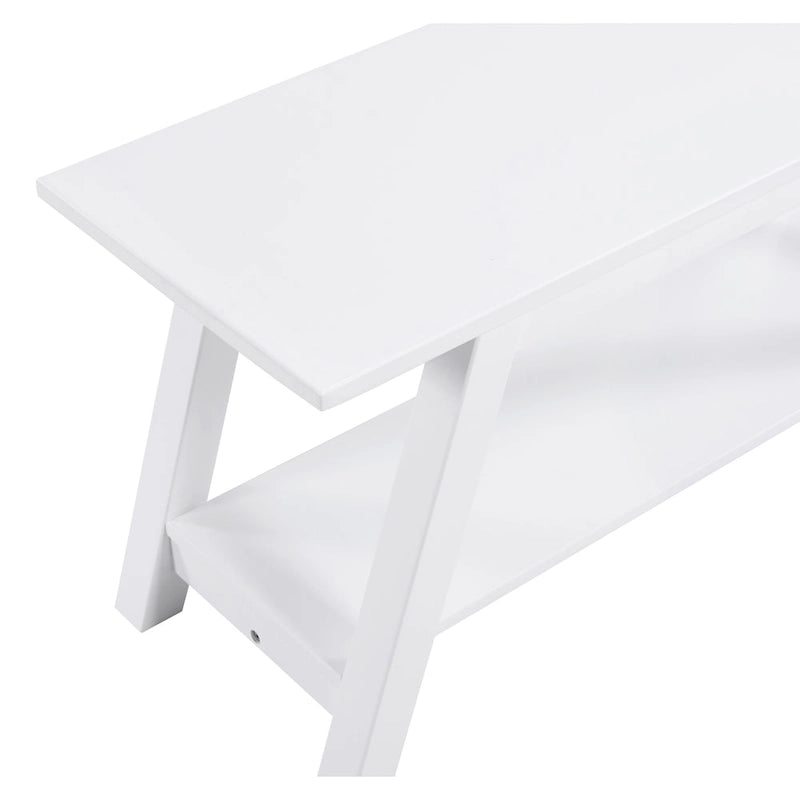 Banc en bois massif avec étagère, blanc