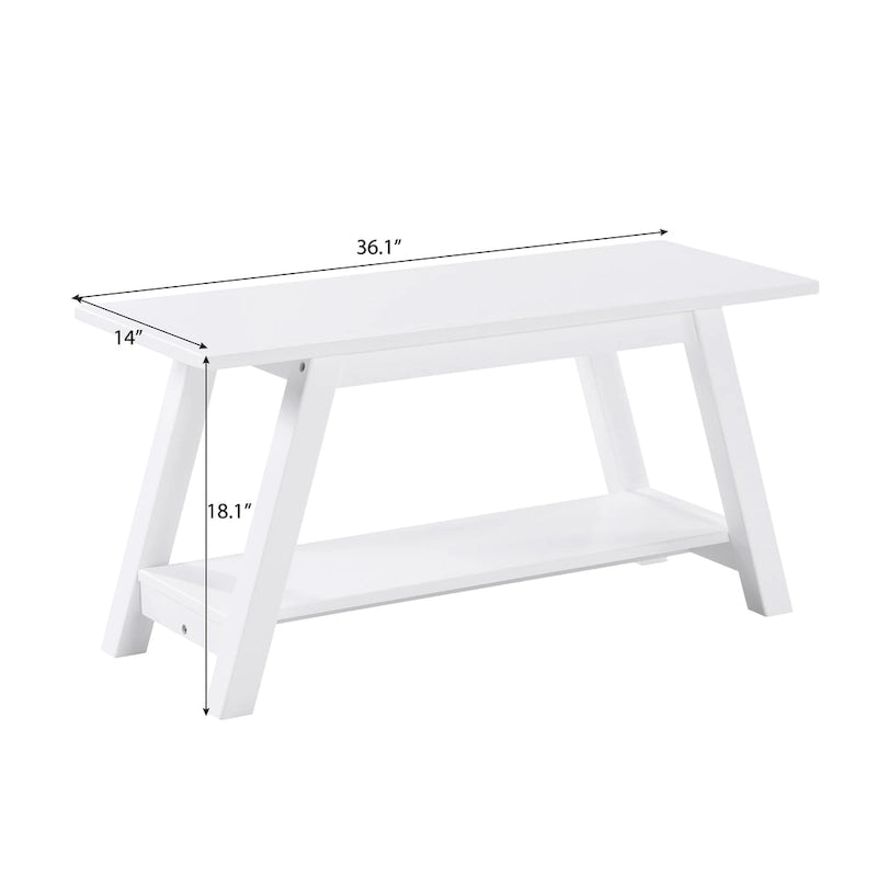 Banc en bois massif avec étagère, blanc
