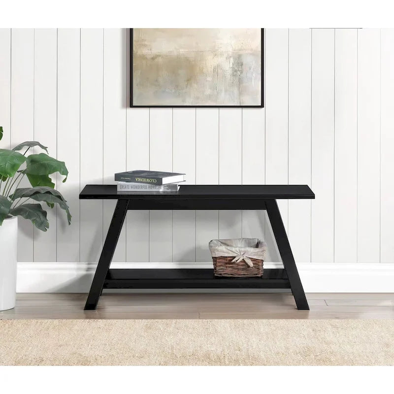 Banc en bois massif avec étagère, blanc