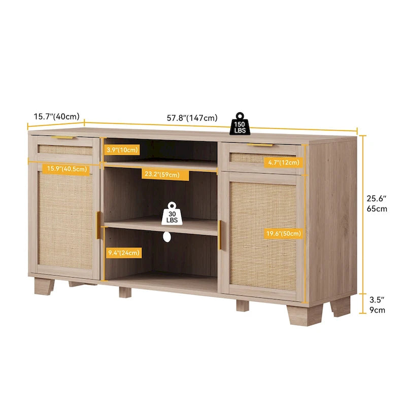 Meuble TV en rotin 58 po