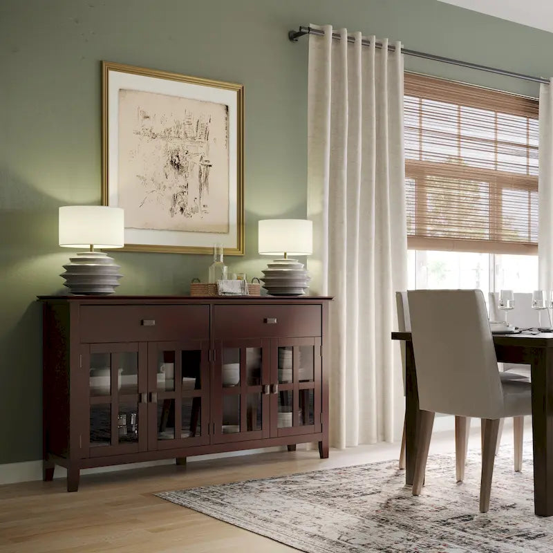 Grand bahut buffet transitionnel en bois massif de 60 po de large à 4 portes - 17p x 60l x 34h