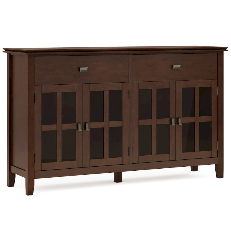 Grand bahut buffet transitionnel en bois massif de 60 po de large à 4 portes - 17p x 60l x 34h