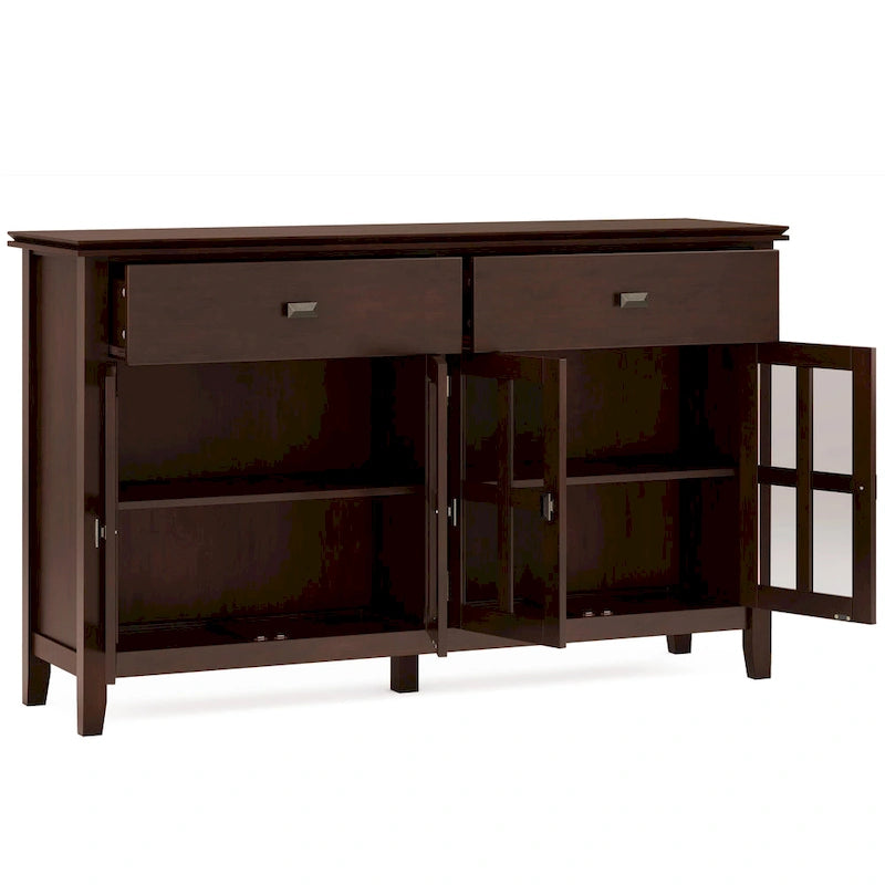 Grand bahut buffet transitionnel en bois massif de 60 po de large à 4 portes - 17p x 60l x 34h