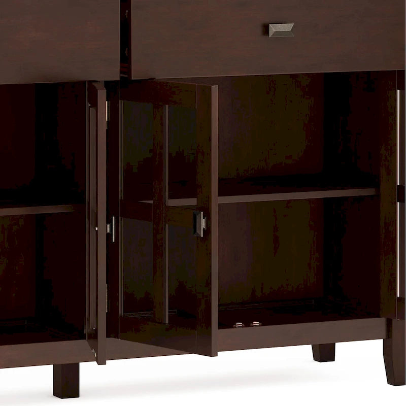 Grand bahut buffet transitionnel en bois massif de 60 po de large à 4 portes - 17p x 60l x 34h