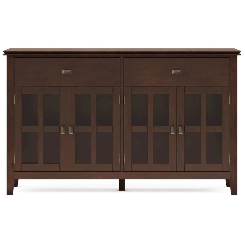 Grand bahut buffet transitionnel en bois massif de 60 po de large à 4 portes - 17p x 60l x 34h