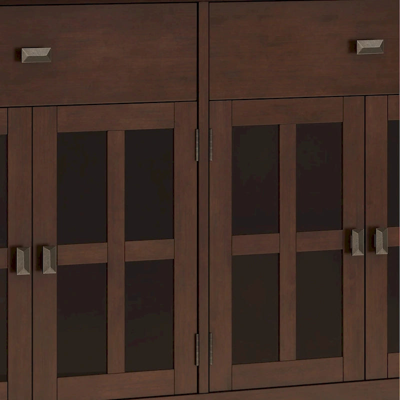 Grand bahut buffet transitionnel en bois massif de 60 po de large à 4 portes - 17p x 60l x 34h