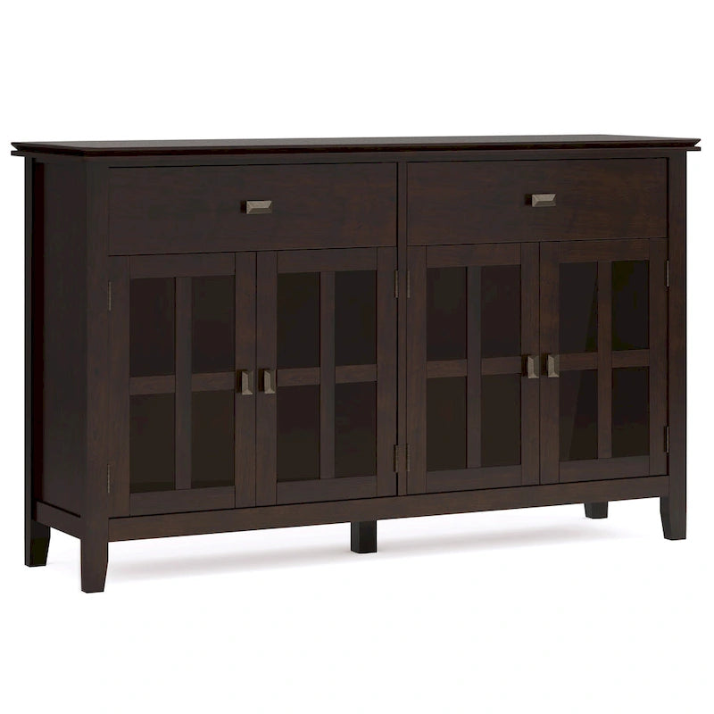 Grand bahut buffet transitionnel en bois massif de 60 po de large à 4 portes - 17p x 60l x 34h
