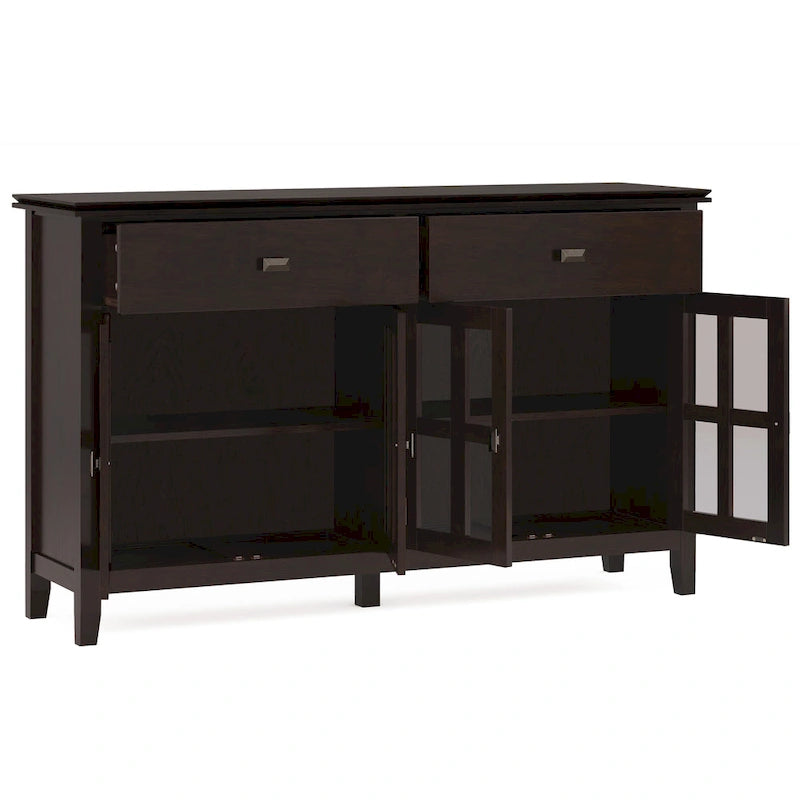 Grand bahut buffet transitionnel en bois massif de 60 po de large à 4 portes - 17p x 60l x 34h