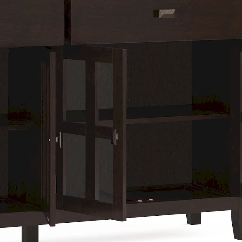 Grand bahut buffet transitionnel en bois massif de 60 po de large à 4 portes - 17p x 60l x 34h