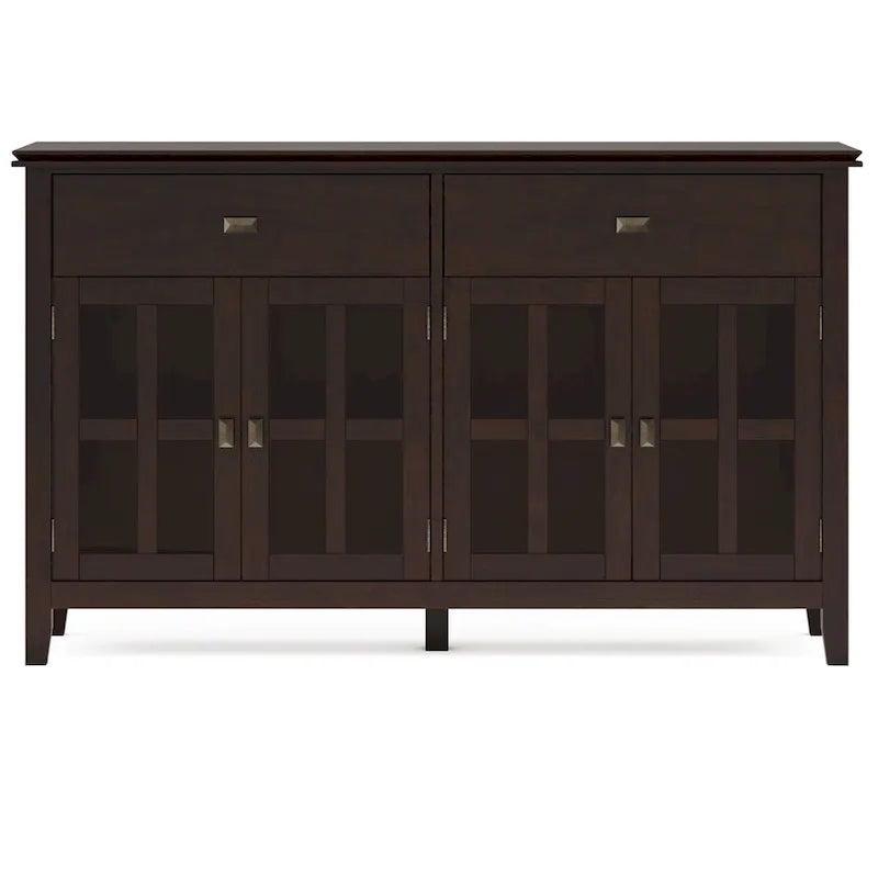 Grand bahut buffet transitionnel en bois massif de 60 po de large à 4 portes - 17p x 60l x 34h