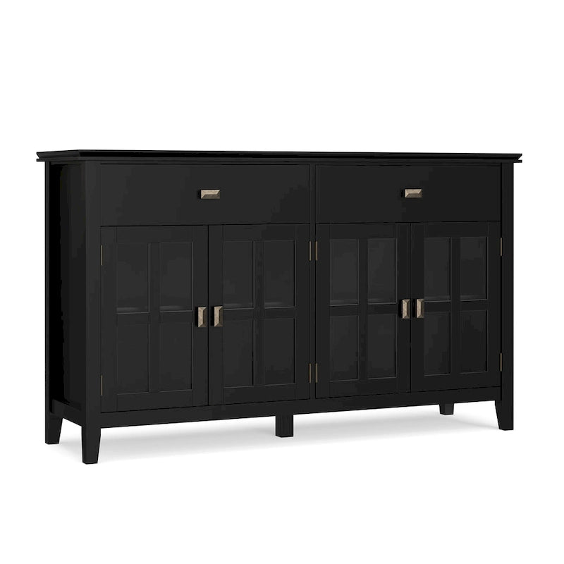 Grand bahut buffet transitionnel en bois massif de 60 po de large à 4 portes - 17p x 60l x 34h