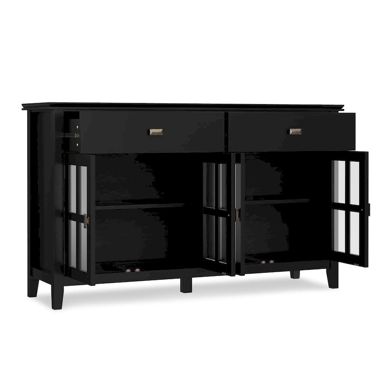 Grand bahut buffet transitionnel en bois massif de 60 po de large à 4 portes - 17p x 60l x 34h